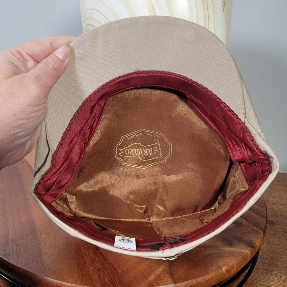 Vintage Harvard Flat Cap Mens Size Medium Tan Beige Snap Front
